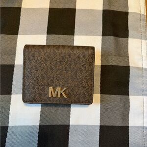 Michael Kors Brown Signature Card Holder with Gold MK Logo